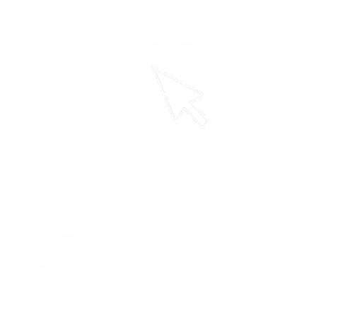 Logo marca Clique no Marketing branca